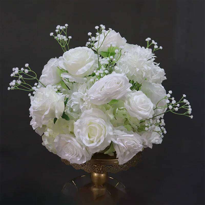 Luxury Babys breath White Rose Wedding 5D Floral Runner Arrangement Event Table Centerpieces Ball Fabric Gypsophila Flower Wall W260130