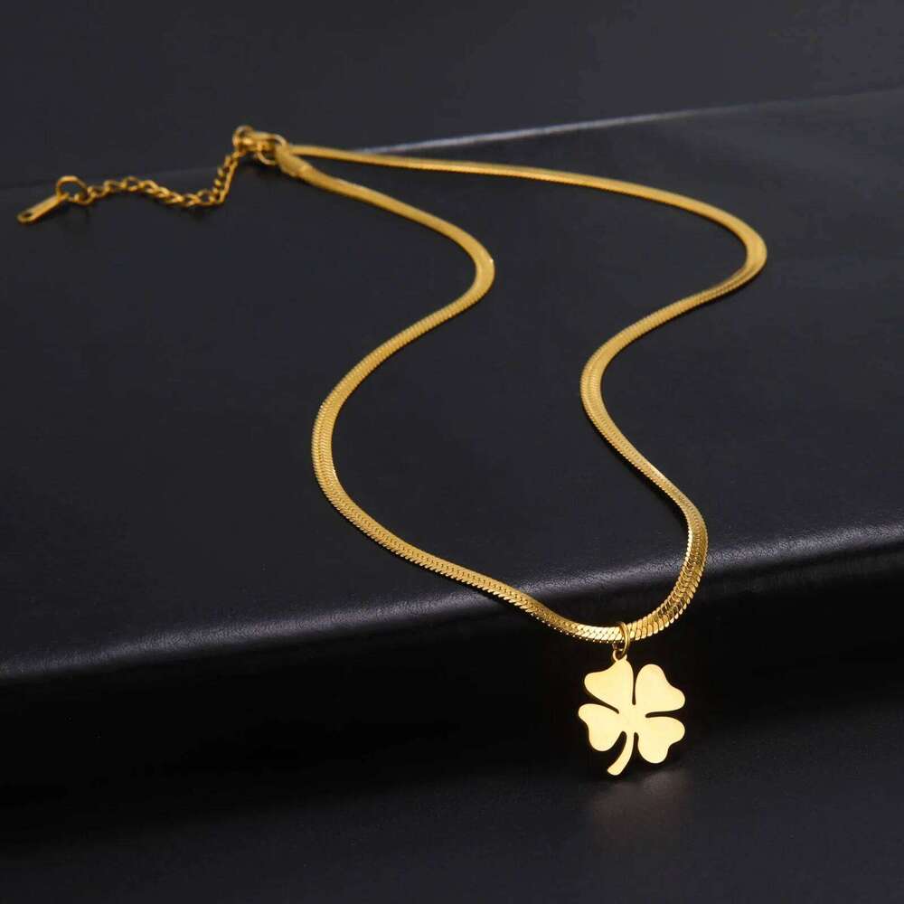 Skyrim Four Leaf Clover Necklace Stainless Steel Gold Color Snake Chain Choker for Women Girls Fashion Jewelry Wholesale