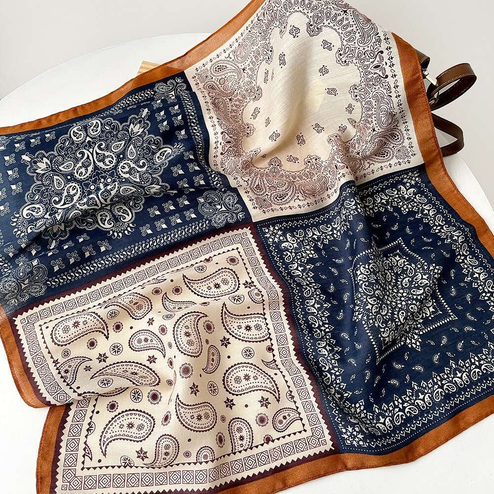 Shawl wrap Herringbone Pattern Paisley Color Block Artistic Retro Small Square Decorative Breathable Neck Scarf