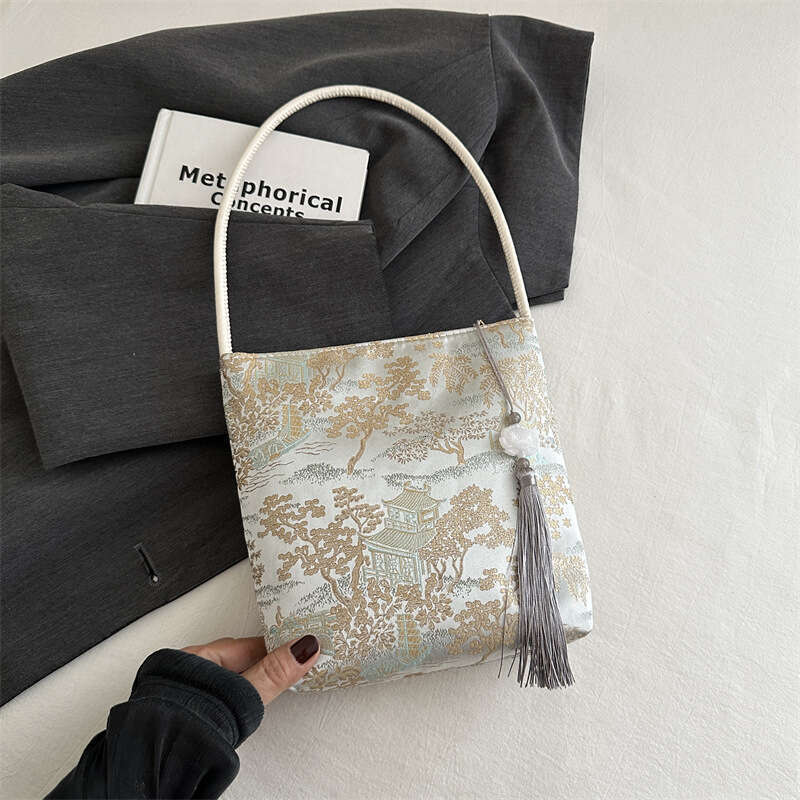 National Underarm Versatile New Chinese Style Silk High-End Tassel Single Shoulder Tote Bag For Women SHANGFANNI