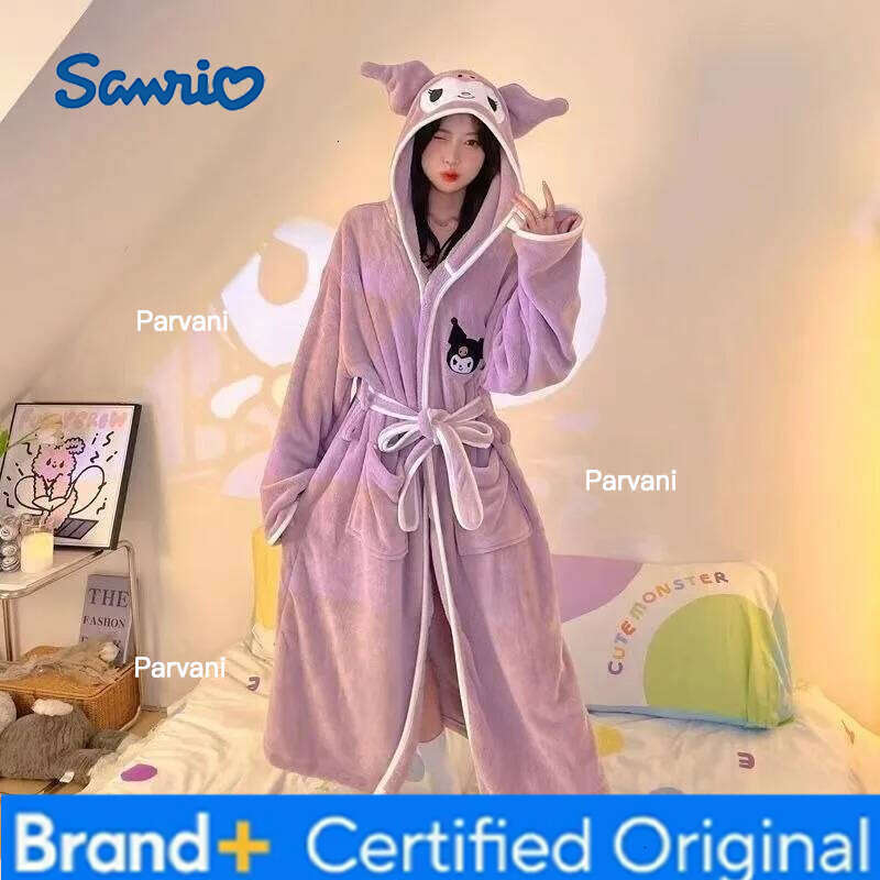 Sanrio Kuromi my melody cinnamoroll cartoon long bathrobe gift anime peripheral creative cute hooded thickened home pajamas wholesale H260130