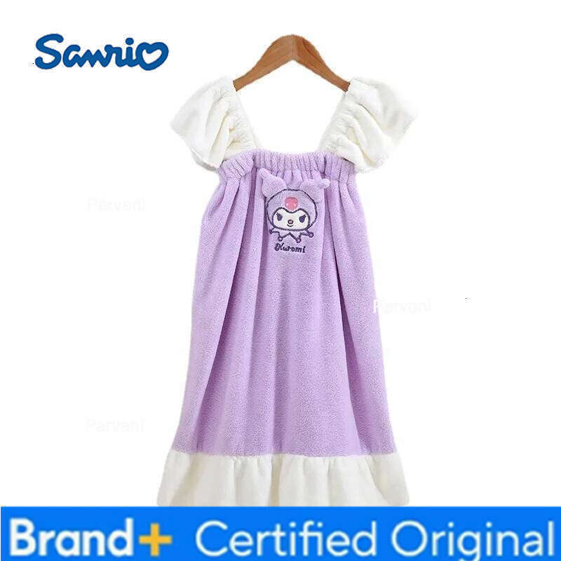 Sanrio Cartoon Girls Kuromi Bath Skirt Autumn Winter New Kawaii Home Clothes Absorb Water Bathrobe Princess Coral Fleece H2601301