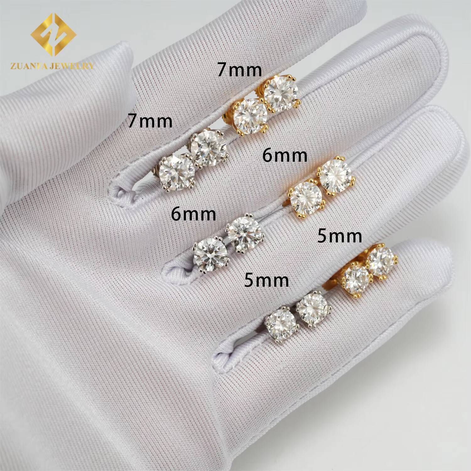 925 Sterling Silver Luxury Women Men VVS Moissanite Ear Stud 5mm 6mm 7mm 4 Prong Diamond Stud Earrings Pass Diamond Tester