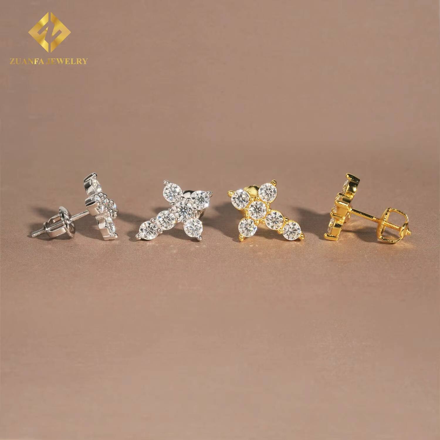 Fine Hip Hop Moissanite Jewelry Iced Out VVS Moissanite Diamond Ear Studs 925 Sterling Silver Cross Stud Earrings for Men Women
