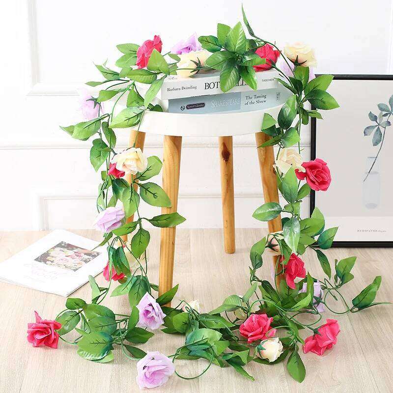 3PCS 2M Fake Rose Artificial Silk White Flower Vines Hanging Floral Garland Wedding Flowers String Party Garden Decor W260130