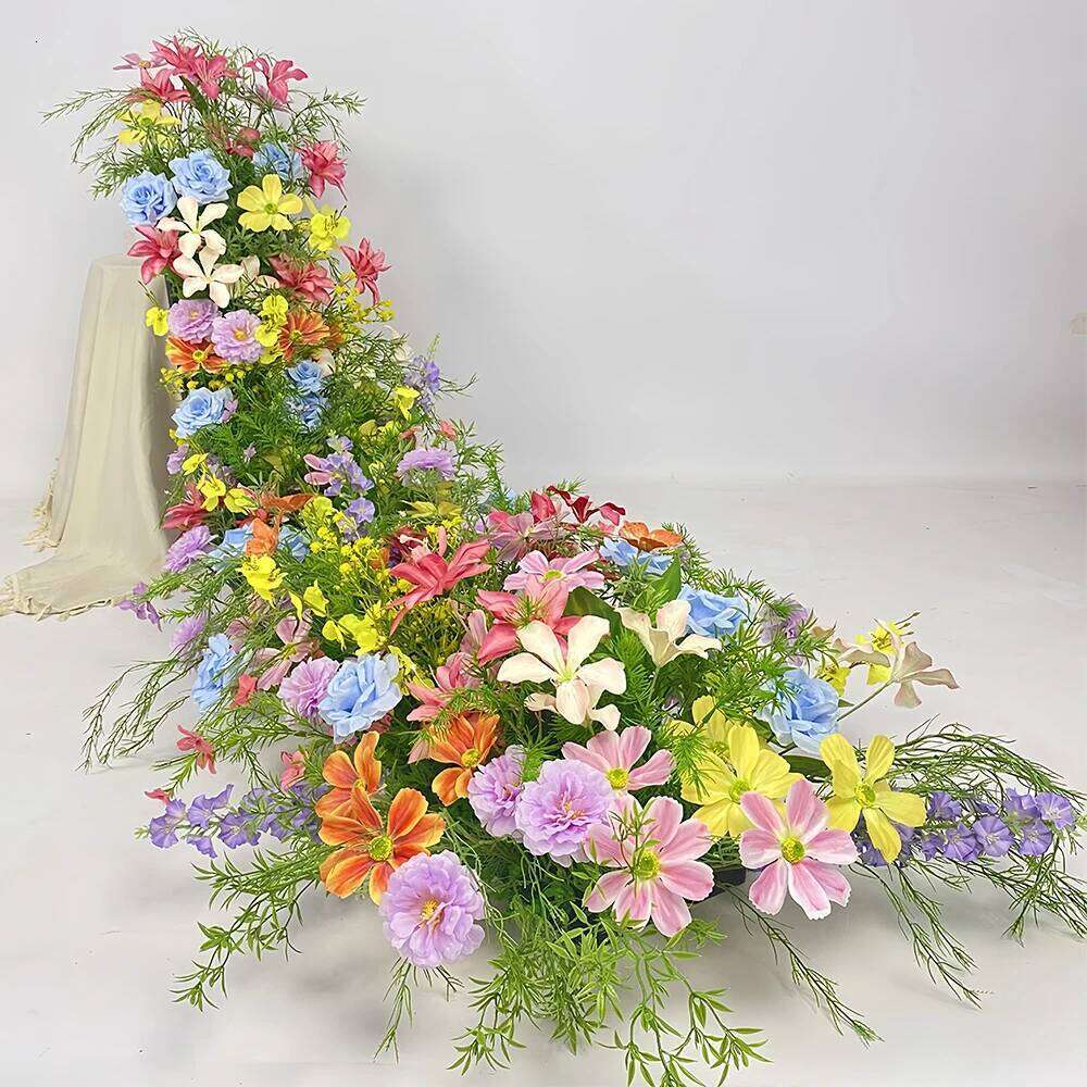 230cm Monet Garden Rose Flower Row Wedding Table Centerpiece Floor Runner Backdrop Decor Event Floral Strip Arrangement Props W260130