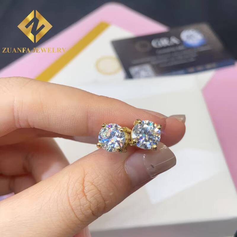 Moissanite 8mm Stud Earring Past Diamond Test Mens Women 925 Sterling Silver VVS Moissanite Iced Out Stud Earring with GRA