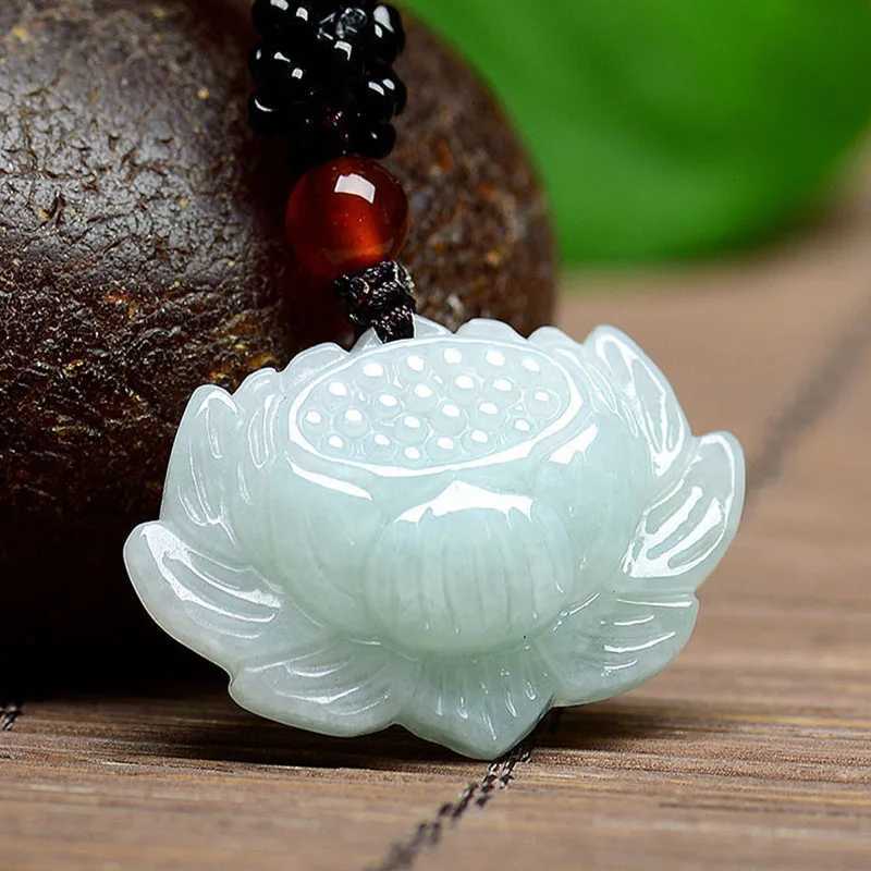 Drop Shipping Natural Burma Jade Flower Pendant Necklace Lucky Amulet Jade Lotus Necklace For Men Women Jade Jewelry Gifts Y260130