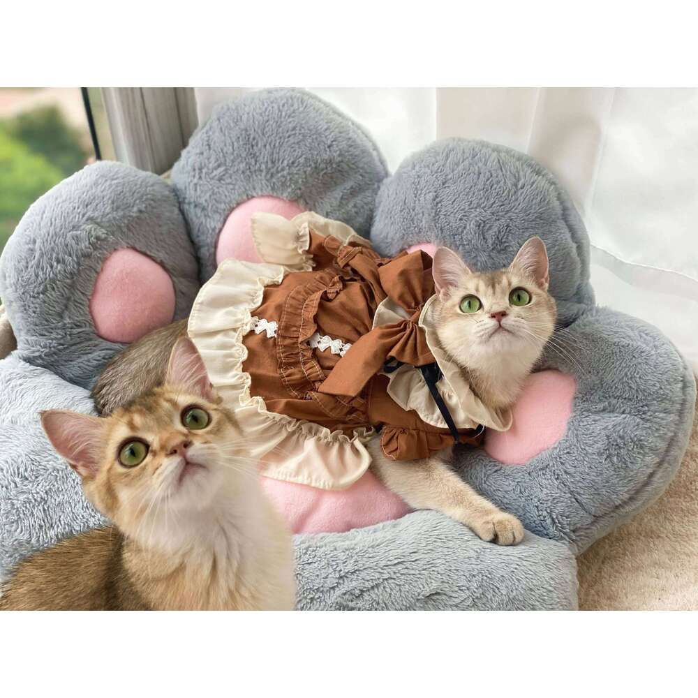Retro Khaki Lolita Pet Clothes Autumn New Pure Cotton Handmade Simple Princess Dress For Small Medium Dog Puppy H260130