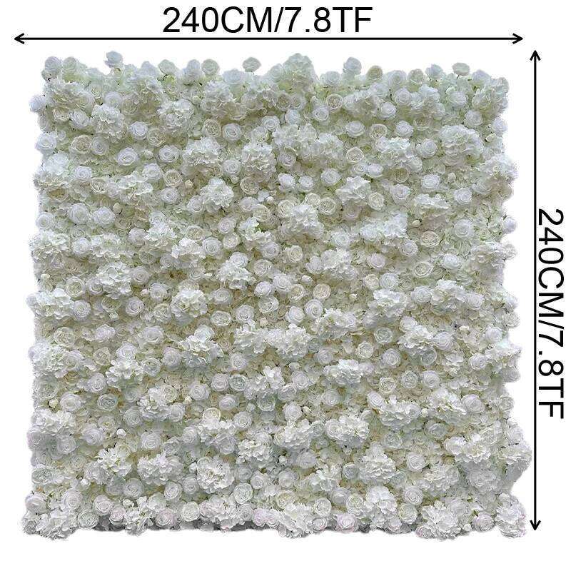 White X 8ft Backdrop For Wedding Decor Party Floral 5D Roll Up Hanging Ivory Rose Artificial Silk Pink Flower Wall W260130