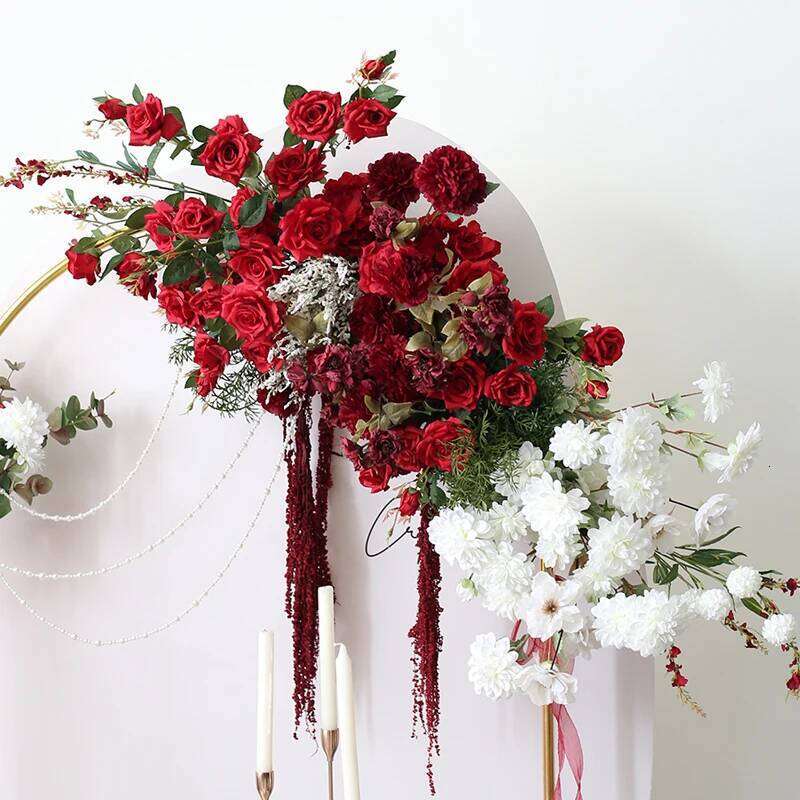 Red prop row arrangement artificial flower ball arch pavilion decoration hanging corner party wedding stage scene Y260130