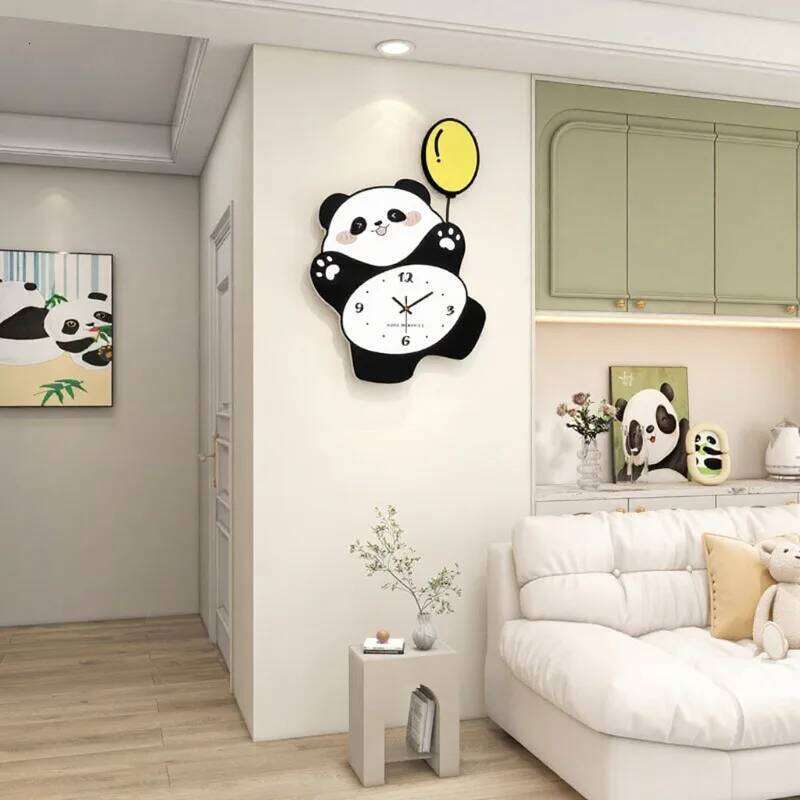 Creative Panda Living Room Home Decoration Clock Wall Hanging High-end Restaurant Simple Silent No Punching W260130
