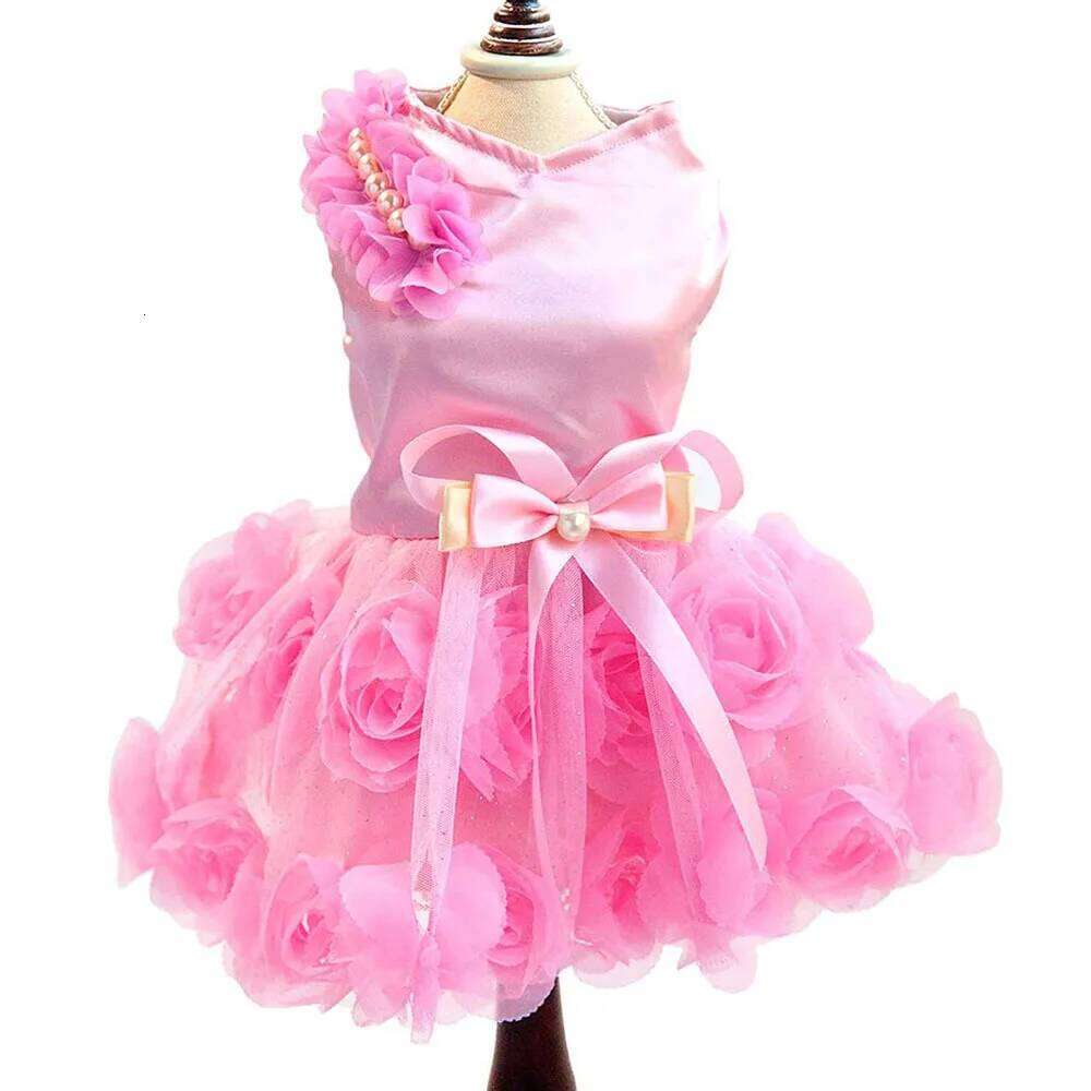 Pet Small Wedding with Bowknot Birthday Party Costume Satin Rose Pearls Girl Formal for Puppy Dog Cat Tutu Dress H260129