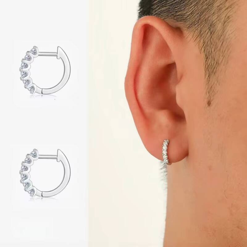 Customize Three/Five/Six Diamonds Hoop Earrings Lab Grown Round Brilliant Cut Certified 9K 14K White/Yellow Solid Gold