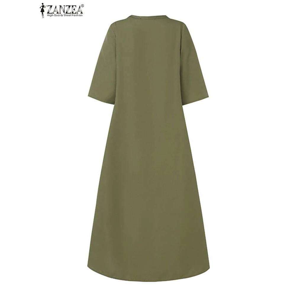 ZANZEA Elegant Commute Midi Dress Half Sleeve Solid Color Autumn Pleated A-line Vestidos O Neck Casual Fashion Women Robe Femme XJ260130