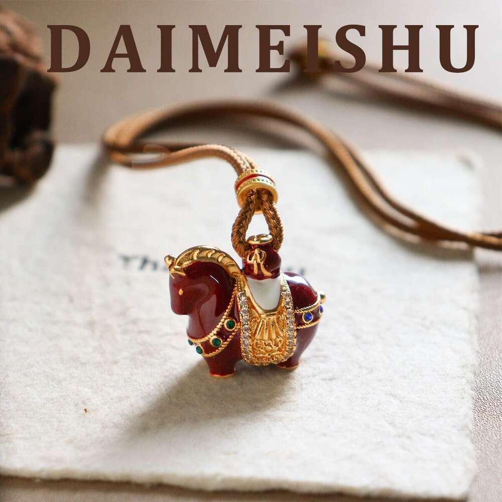 Enamel New Chinese National Style of the Zodiac Year Red Little Horse Pendant Woven Rope Long Sweater Chain High-end Feel