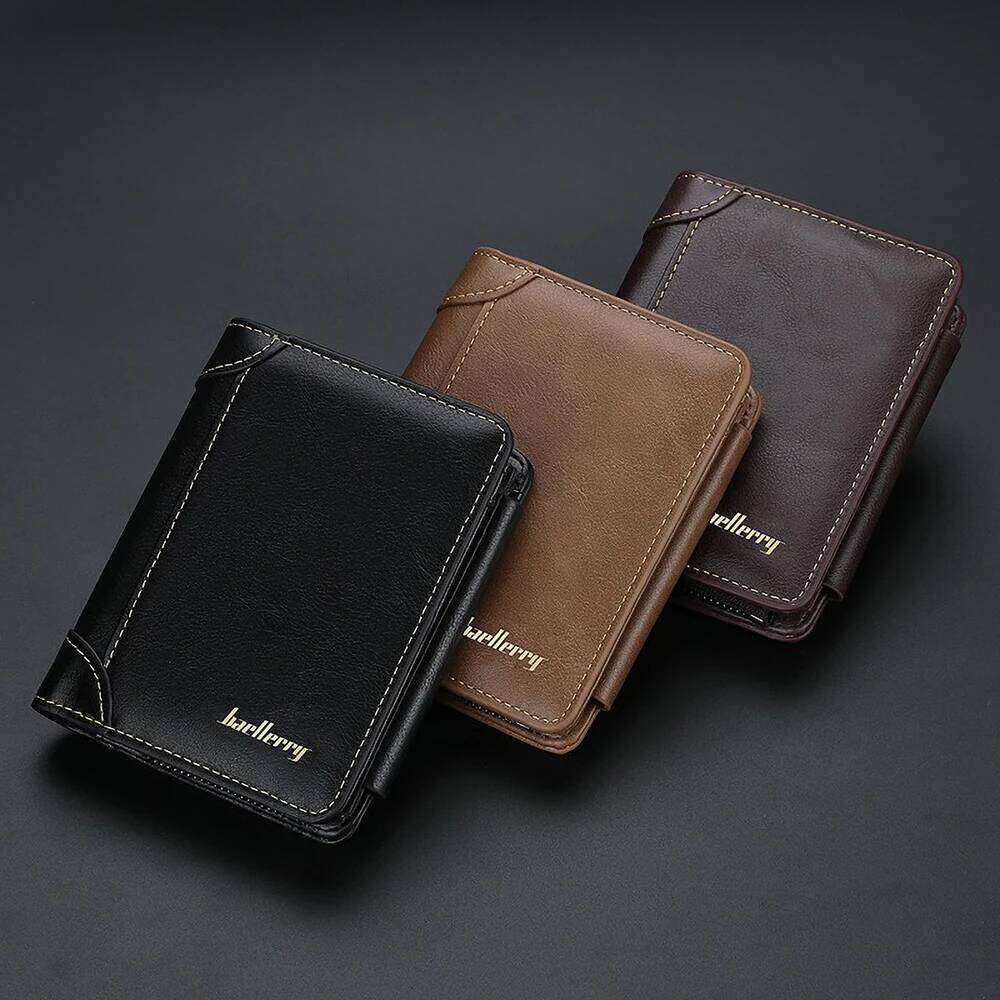 Baellerry Short Wallet for Men PU Leather Custom Embossed RfID Blocking Front Pocket Gift Z260130