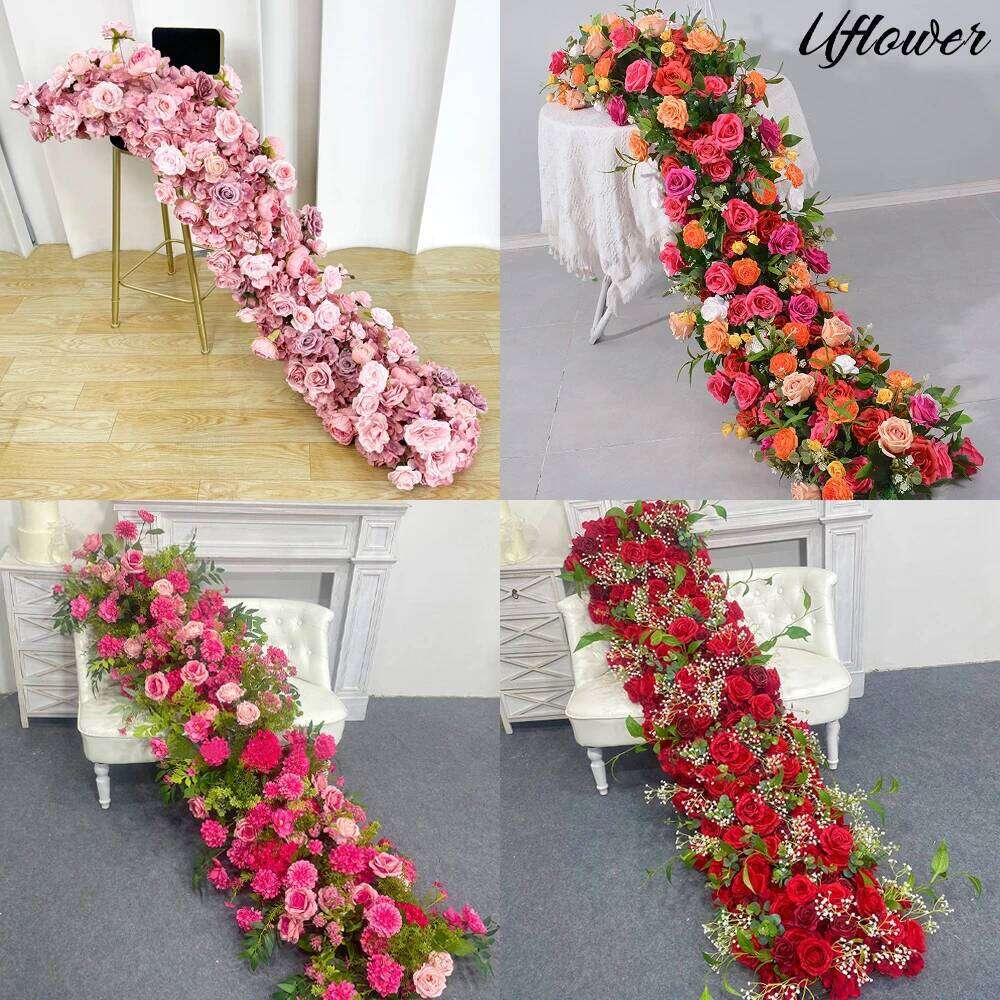 Uflower Luxury Rose Artificial Flower Row Table Centerpiece Wedding Flowers Backdrop Wall Arches Decor Party Stage Floor Floral Y260130