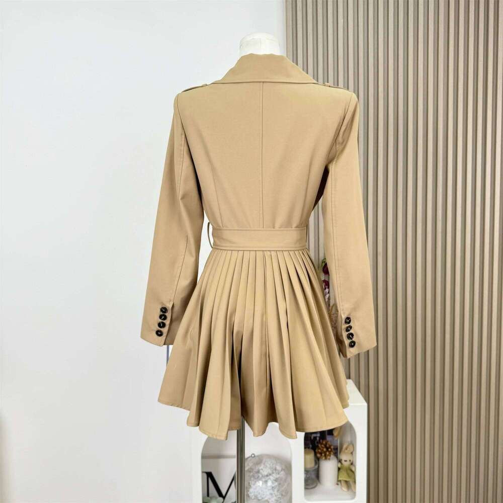 New Autumn Winter Women's Windbreaker Dress Mini Skirt Sleeve Empire Waistline Outerwear Female Long Coat N967 XJ260130