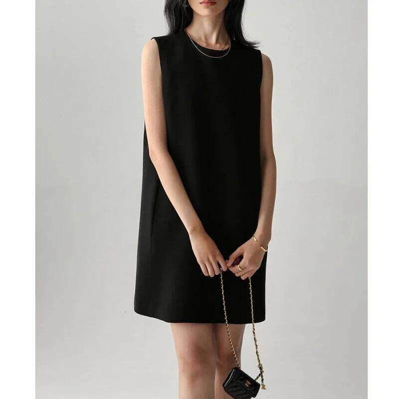 New Women Vintage Sleeveless Elegant Commute Satin Dresses Summer O Neck Solid Loose Sexy Mini Dress Straight Vestido XJ260130