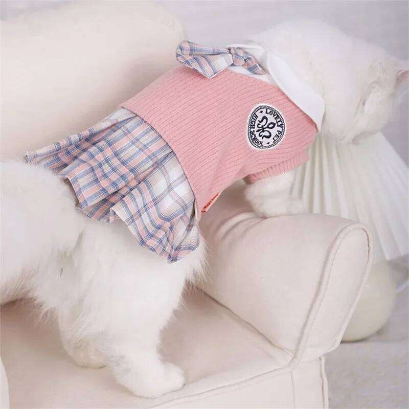 Winter Knitted Couple Dogs Skirt Autumn Dresses Yorkshire Clothes for Dog Chihuahua Pet Cat Dress H260130