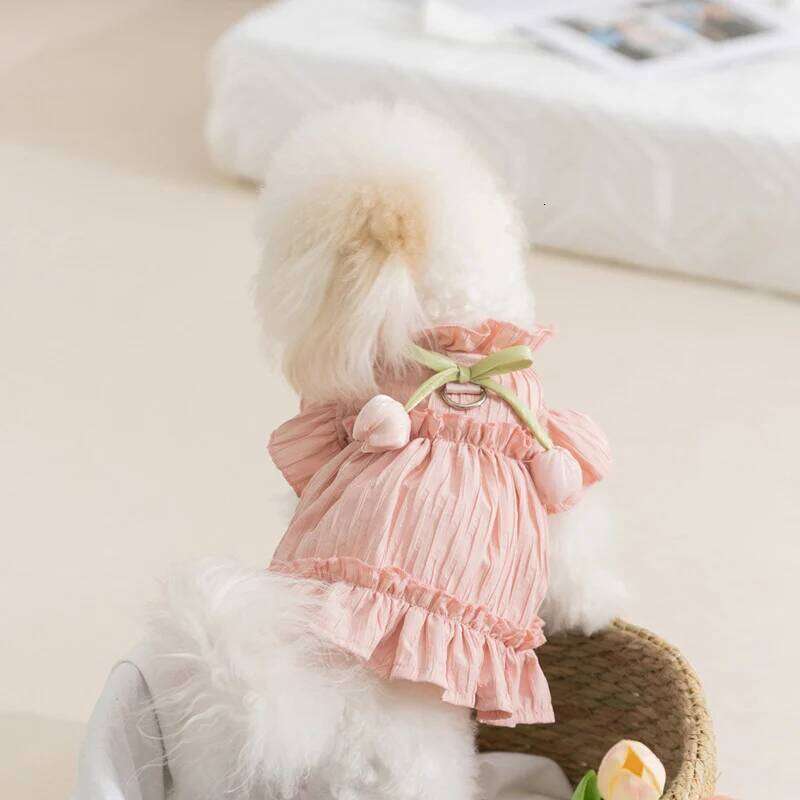 Summer Tulip Pleated Dress Clothing Dog Cat Princess Style Dresses Small Medium Puppy Bichon Teddy Bear Pet Clothes H260130