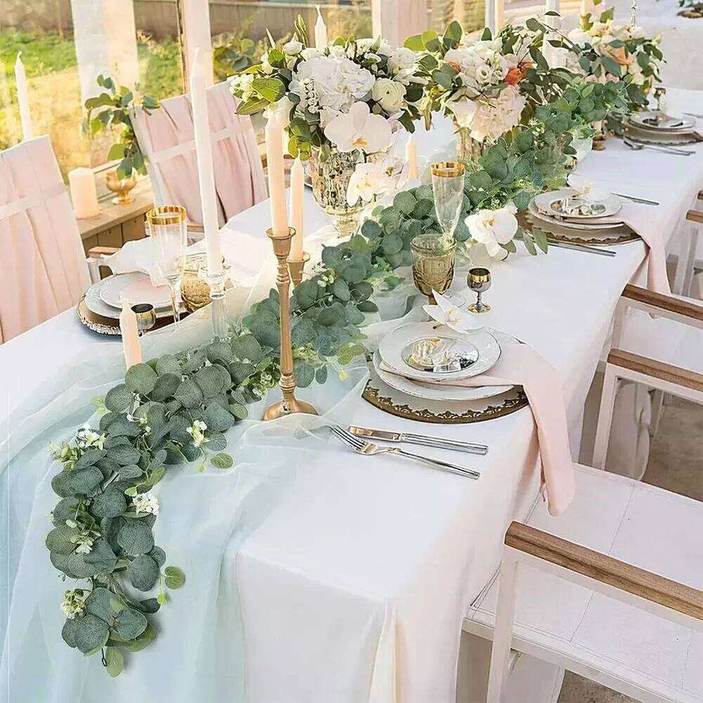 1pc Fake Artificial Eucalyptus Garland Wreath Greenery-Leaf Vine Plant Home Wedding Festival Decoration Accessories Y260130