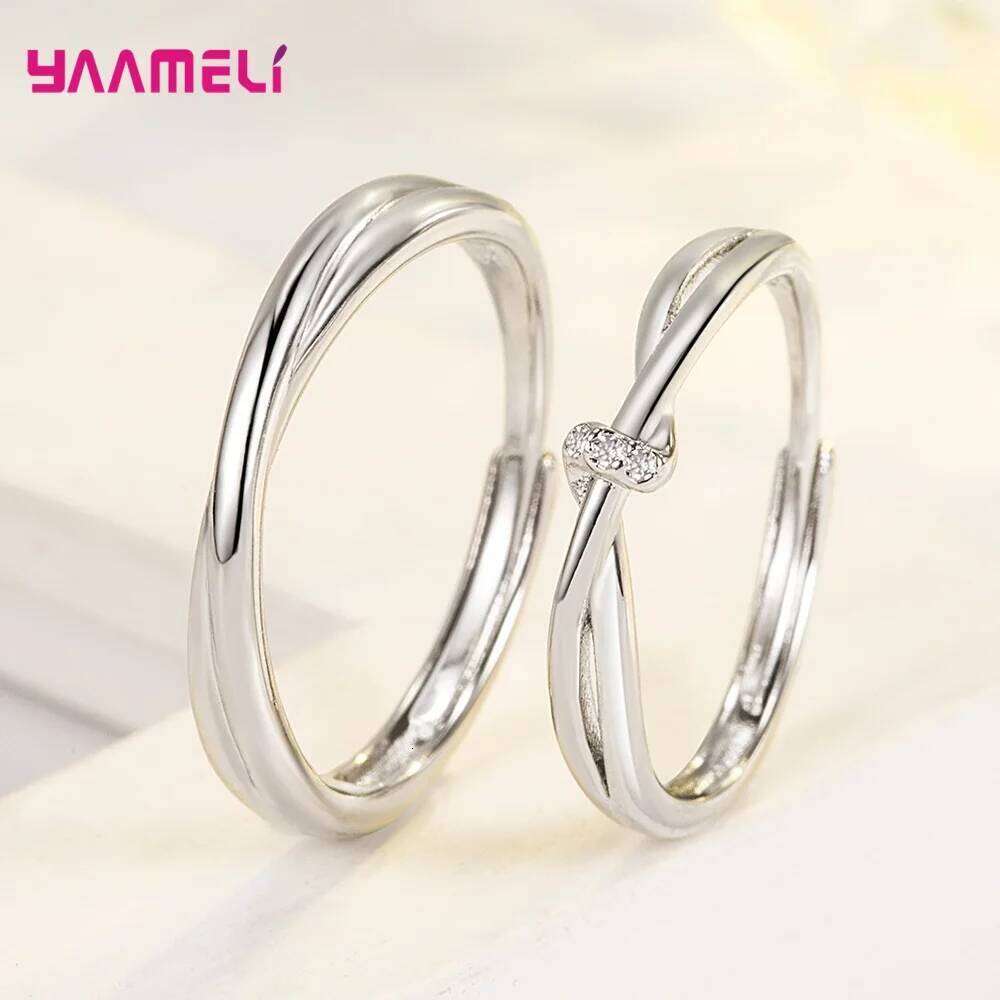925 Sterling Silver Opening Adjustable Band Promise Couple Ring Set for Women Men Cubic Zircon Inlay Paved Wedding Jewelry XJ260130