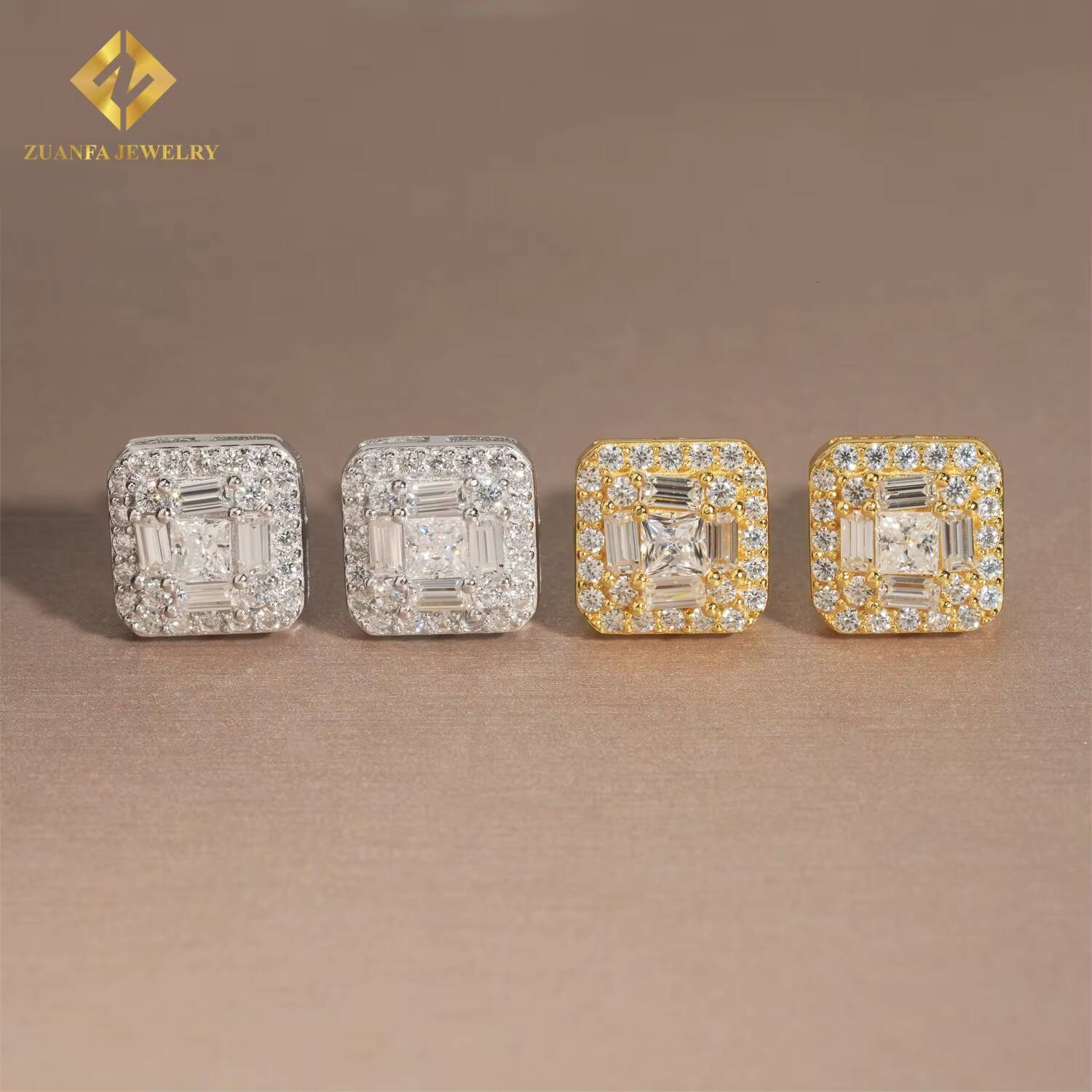 Princess Cut Hip Hop Jewelry 925 Sterling Silver Iced Out Square Screw Back Ear Studs VVS Moissanite Diamond Stud Earring