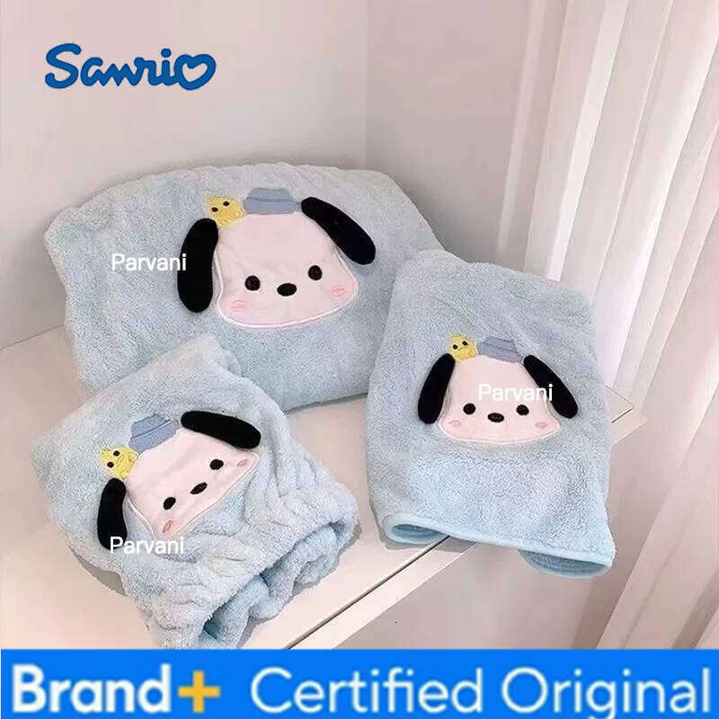Sanrio Cartoon Pochacco Coral Simulation Fleece Set Women Wearable Absorbent Large Bath Skirt Dry Hair Cap And Towel H260130
