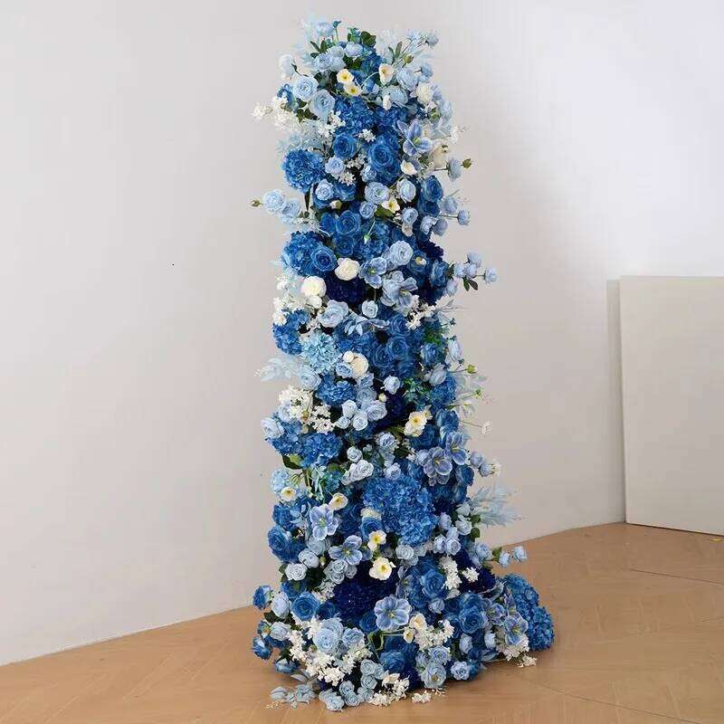 Luxury Royal Blue Wedding Backdrop Floral Arrangement Rose Hydrangea Orchid Floor Flower Ball Banquet Party Event Window Display W260130