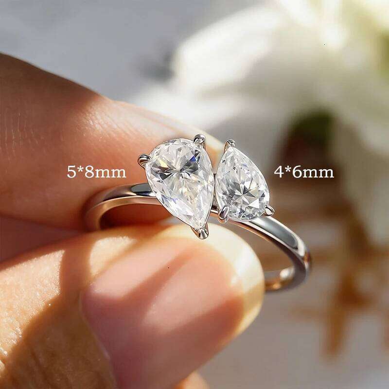 Smyoue Double Pear Cut All Moissanite Wedding Rings for Women Christmas Gift 925 Solid Silver Womans Ring Lab Diamond Jewelry XJ260130