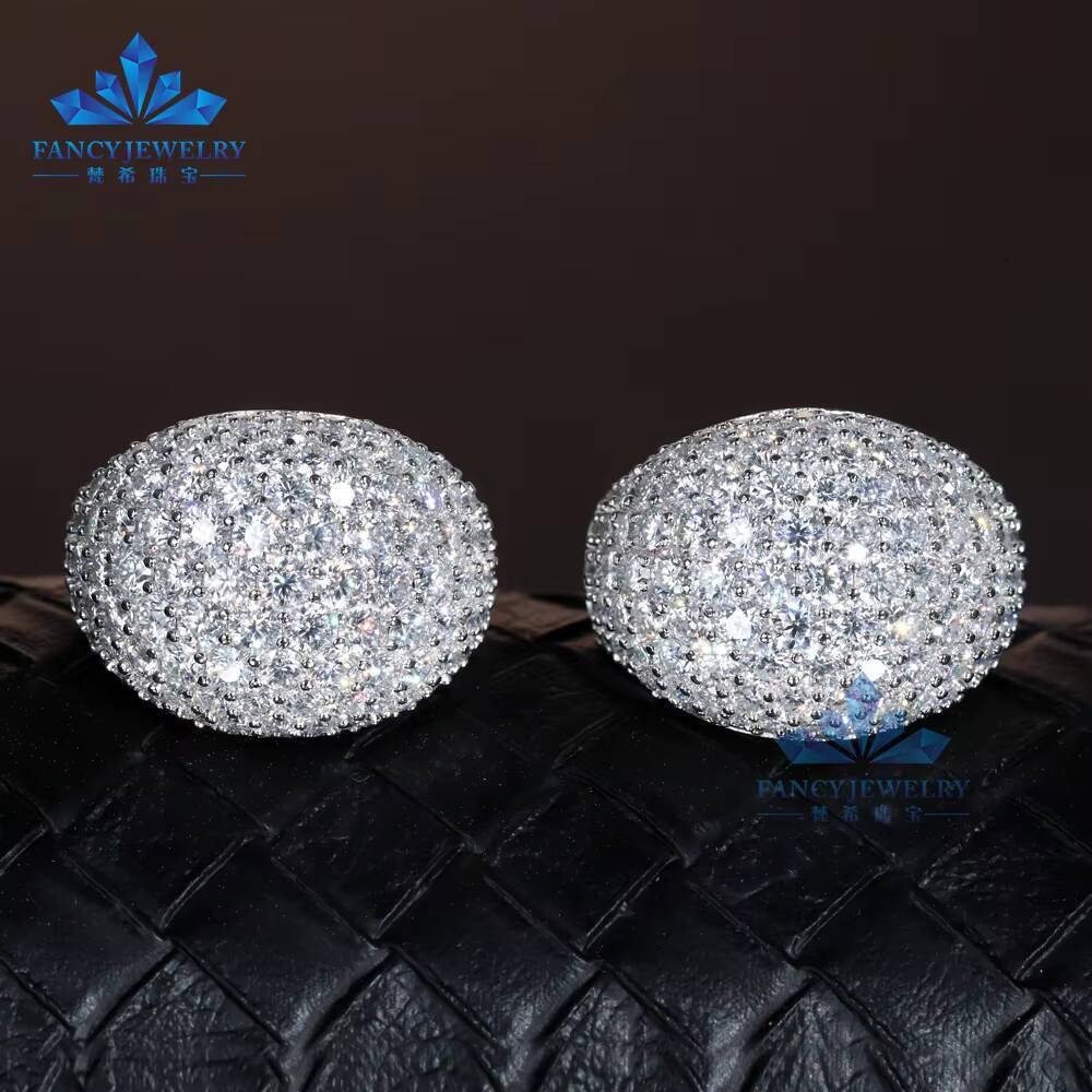 Factory Customized Mens Cuban Ring Full Diamond Moissanite Iced Melee Half Circle Hip Wedding Ring with GRA Certificate