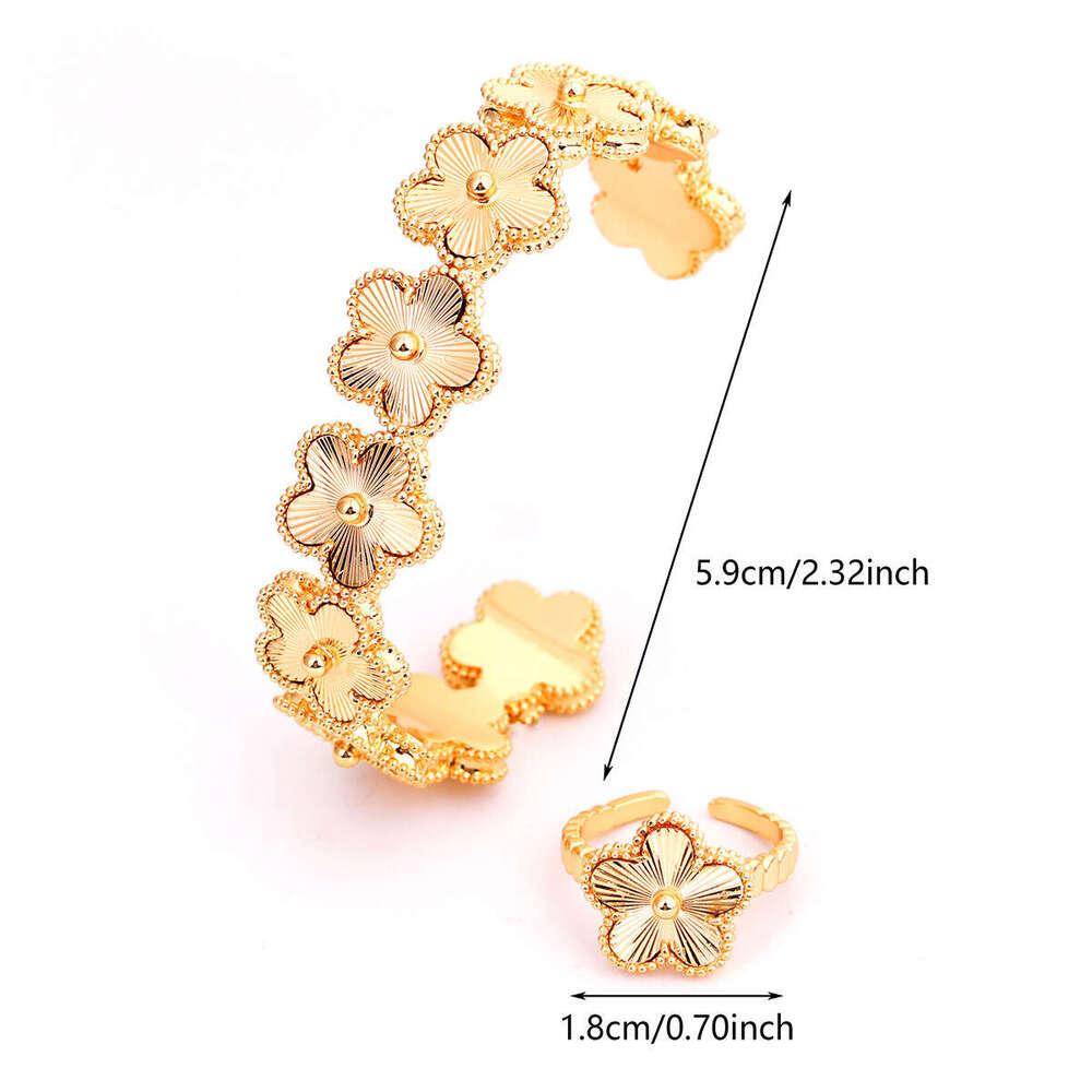 bracelet and American Cross-Border New Product 18K Gold Five-Leaf Clover Open Light Luxury Exquisite Fashion Flower Bracelet Ring