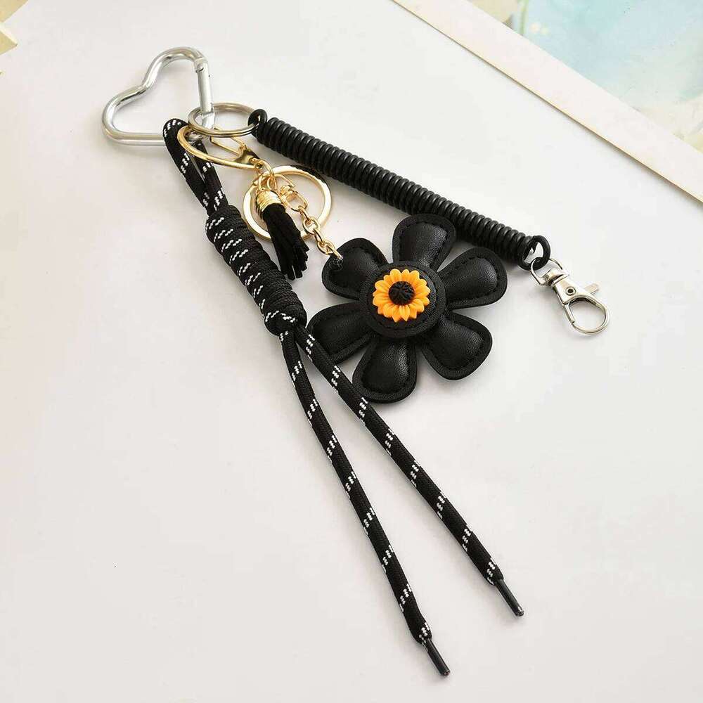 Fashion Creative Leather Sunflower Braided Rope Bag Charm Keychain for Women Ladies Stylish Backpack Key Ring Handmade Jewelry Z260130