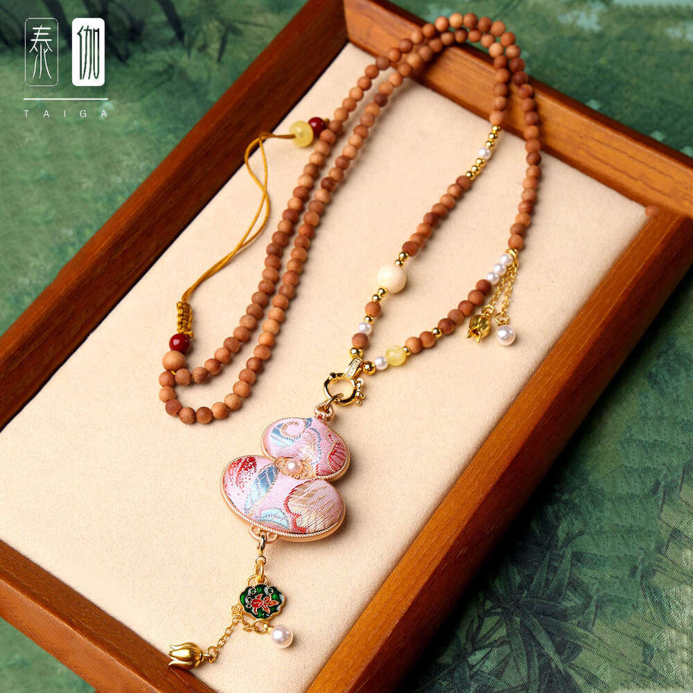 Old Mountain Sandalwood Bead Song Brocade Gourd Bell Orchid Tassel Inlaid Diamond Quick Release Buckle Necklace National New Chinese Style Qipao Acces