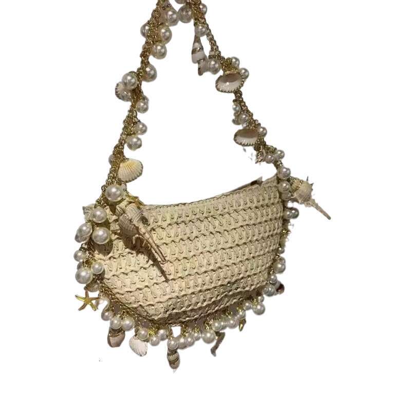 Fairy Pearl Conch Grass Woven Handheld Crossbody Small Mobile Phone Bag
