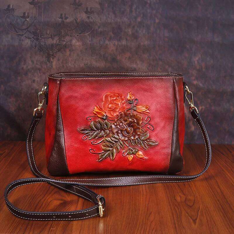 New Layer Cowhide Leather Vintage Emed Single Oulder Crossbody Women S Bapa Small Size Casual Purse KABAHEBINGJUE