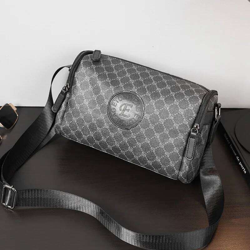 Fashion Plaid Printed Men S Bags Barrel Shaped Crossbody Men Luxury PU Leather Shoulder Messenger Bag Male Bolsas High Quality Luxury Bag