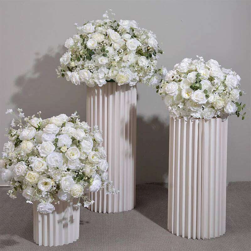 30/40cm White Baby Breath Rose green leaf Artificial Flower Ball Wedding Table Centerpiece Deco Floral Event Party Prop W260130