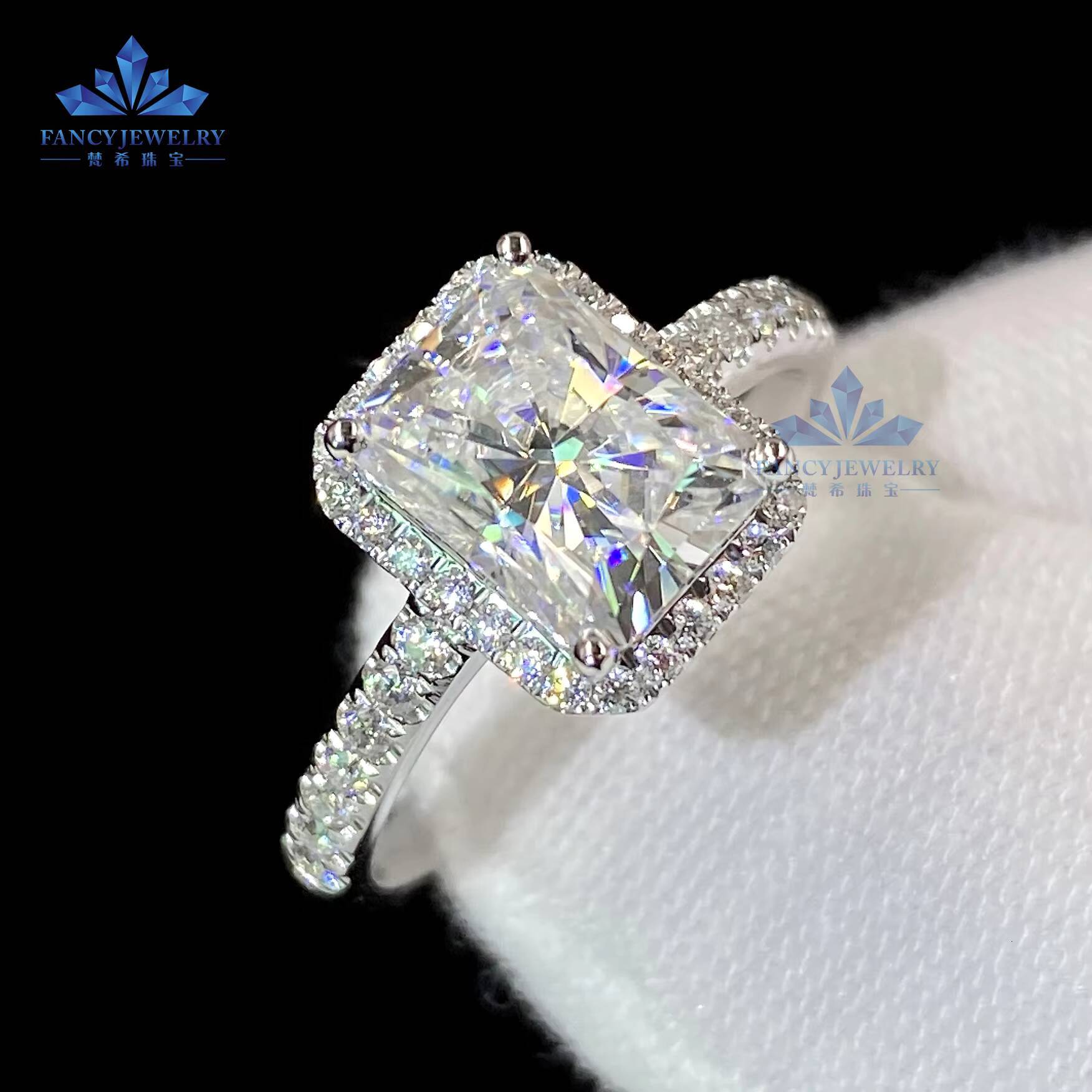 Fancy Jewelry Luxury Fine Jewelry 68mm 2carats Radiant Diamond Moissanite Pure Gold Ring 14K Custom Wedding Ring