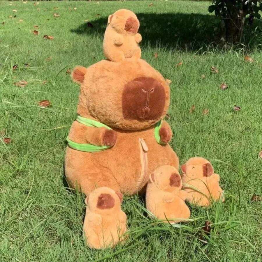 Capybara Plush Toy Set Mommy with 4 Little Capibaras Capibala Plushie Dolls Stuffed Animal Pillow Turtle Backpack Car Decor Y260128