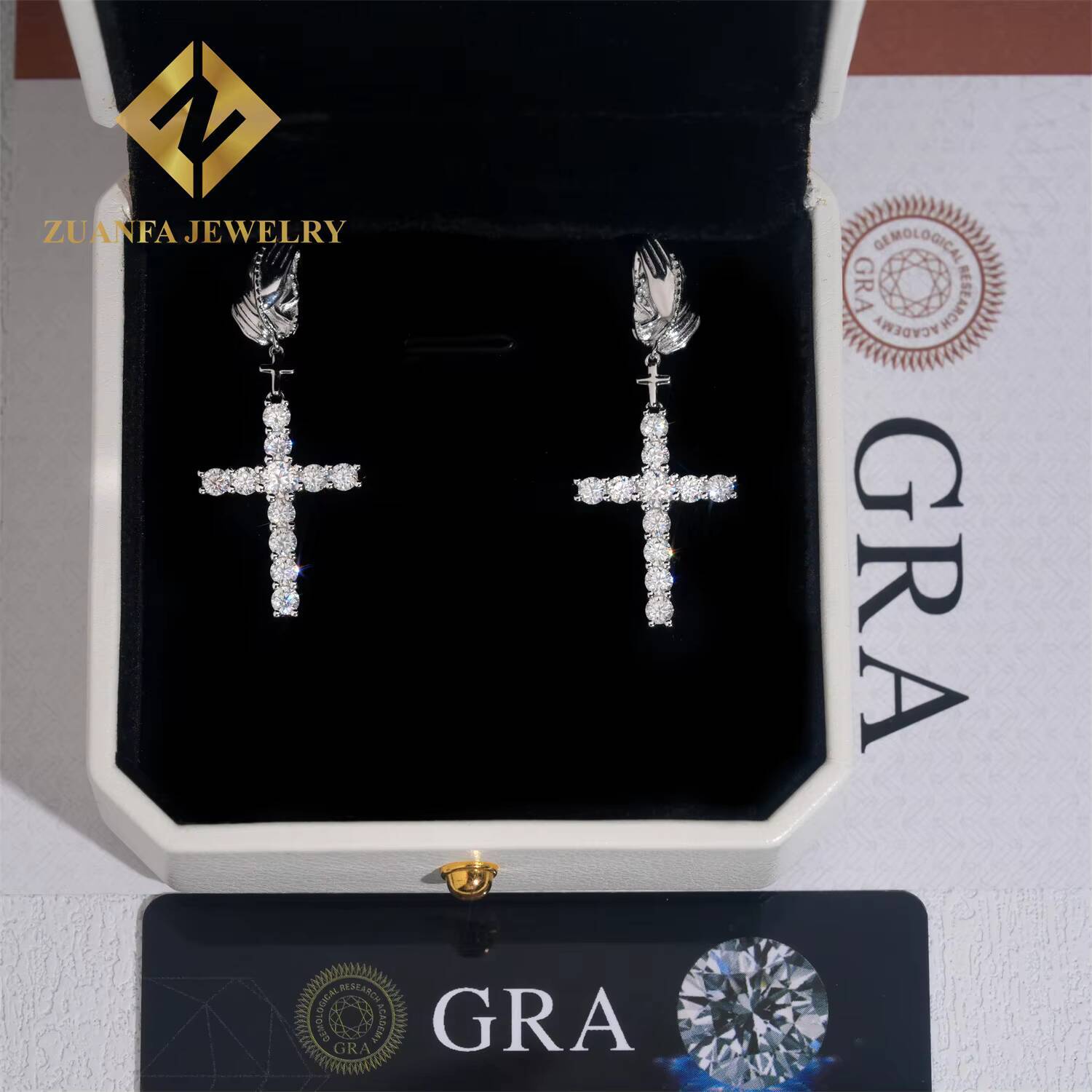 Fashion Fine Jewelry 925 Sterling Silver VVS Moissanite Cross Stud Earring Hip Hop Earring Usex Pass Diamond Tester