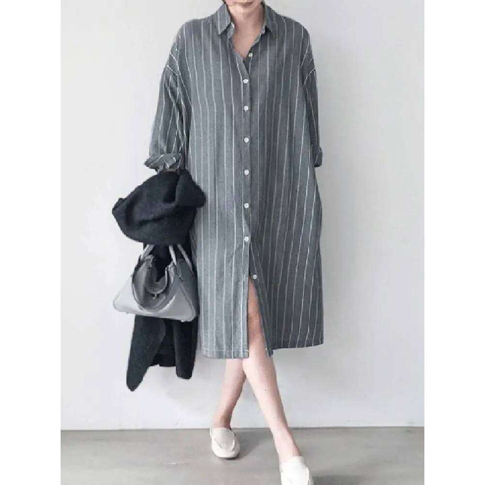 Autumn ZANZEA Elegant Shirt Dress Women Lapel Neck Long Sleeve Stripe Sundress Work Vestidos Robe Femme Holiday Kaftan XJ260130