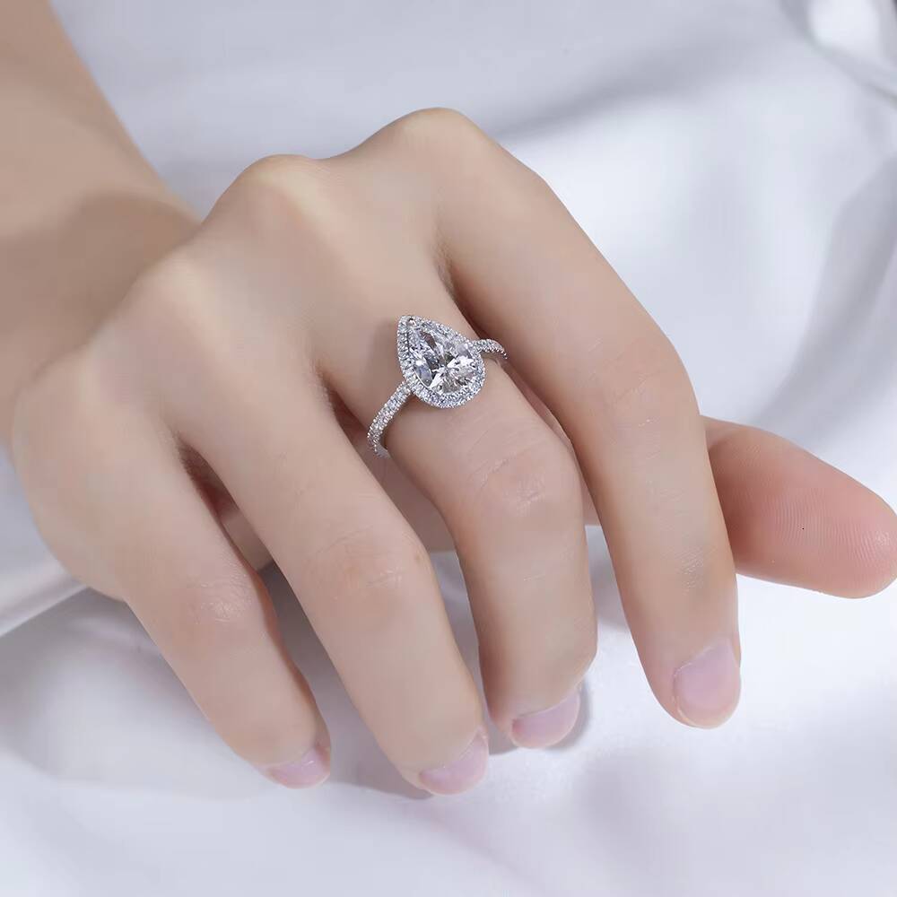 Fine Ring Jewelry Luxury Ring 2CT D VVS1 PT950 Pear Cut Lab Grown Diamond Ring