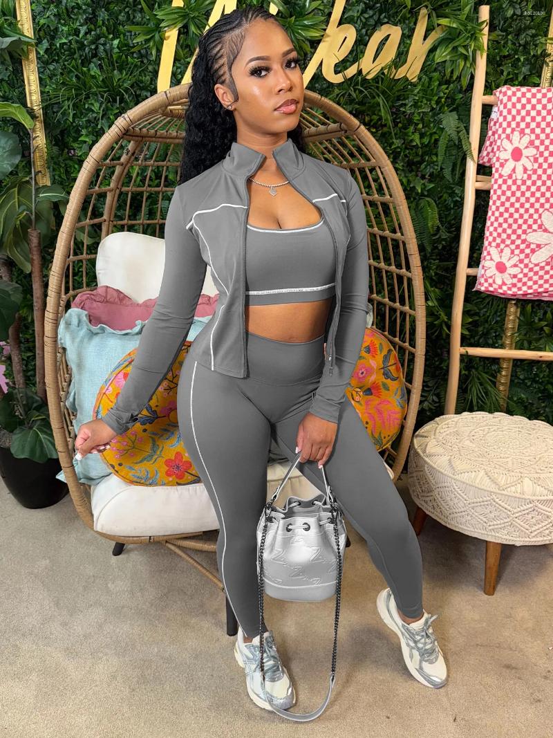 Women's Two Piece Pants Weird Puss Casual 3 Set Women Tracksuit Elastic Vest Zip Jacket Leggings Matching Street Sporty Fitness Shapewear - view 6