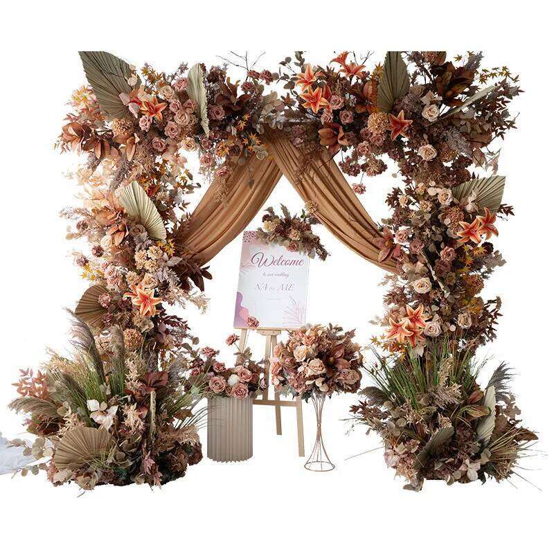 Luxury Brown Artificial Row Wedding Arch Deco Rose Hang Corner Floral Backdrop Decor Floor Flower Event Party Props W260130