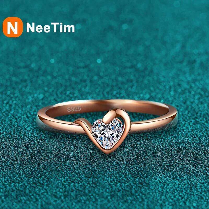 NeeTim Heart Cut Moissanite Eternity Ring 925 Sterling Silver with Champagne White Gold Plated Band Lab Diamond Rings For Women XJ260130