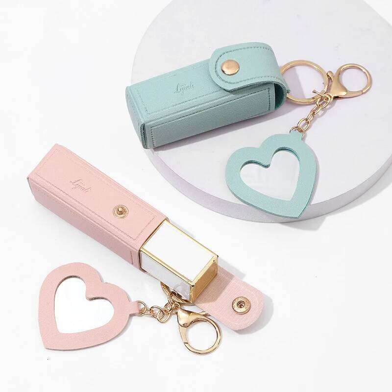 Portable Leather Lipstick Makeup Pouch Lip Balm Bag Keychain Holder Lipsticks Protective Cover With Mirror Z260130