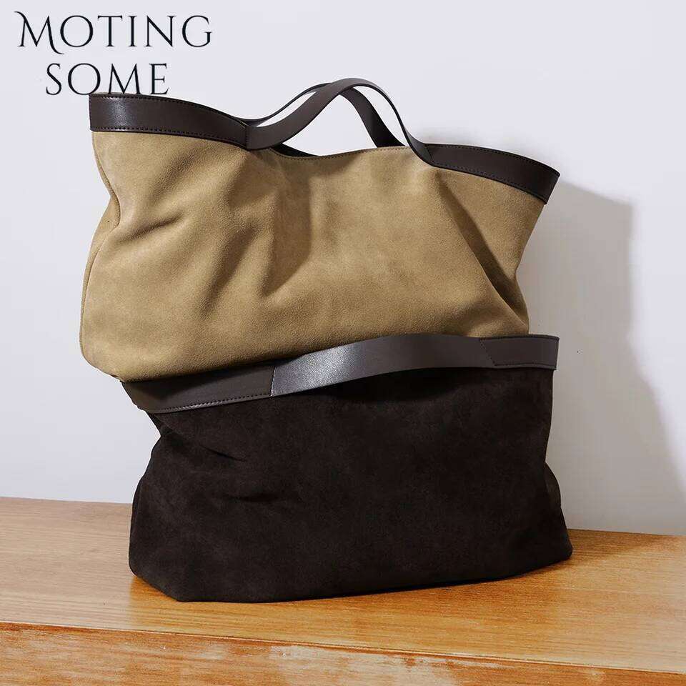 Motingsome Winter New Suede Big Tote Women Matte Cowhide Leather Handbag Oversized Shoulder Bowling Shopper Purse Luxury Design